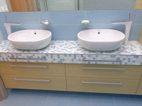 мебель для ванной комнаты шпон столешница мозаика с 2-мя раковинами