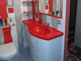 фото мебели для ванной комнаты красная столешница